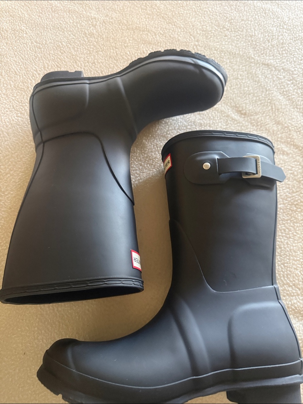 Hunter Black Short Women's Rain Boots with Red Logo